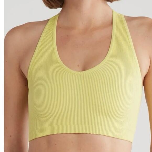 Free People Movement Free Throw Crop Tank Yellow Ribbed V Neck Medium - Picture 1 of 8